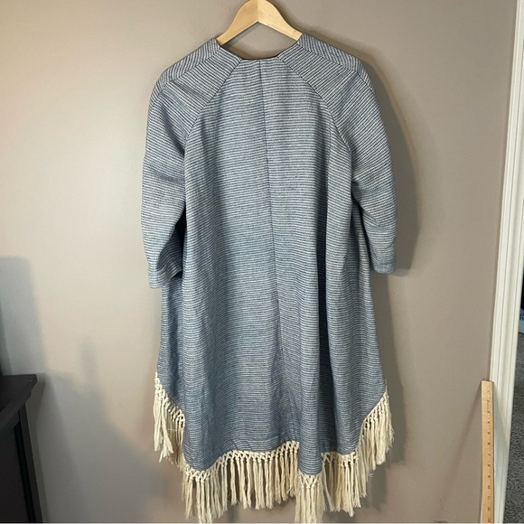 Maje blue open front duster jacket with fringe size 1 - Picture 12 of 14